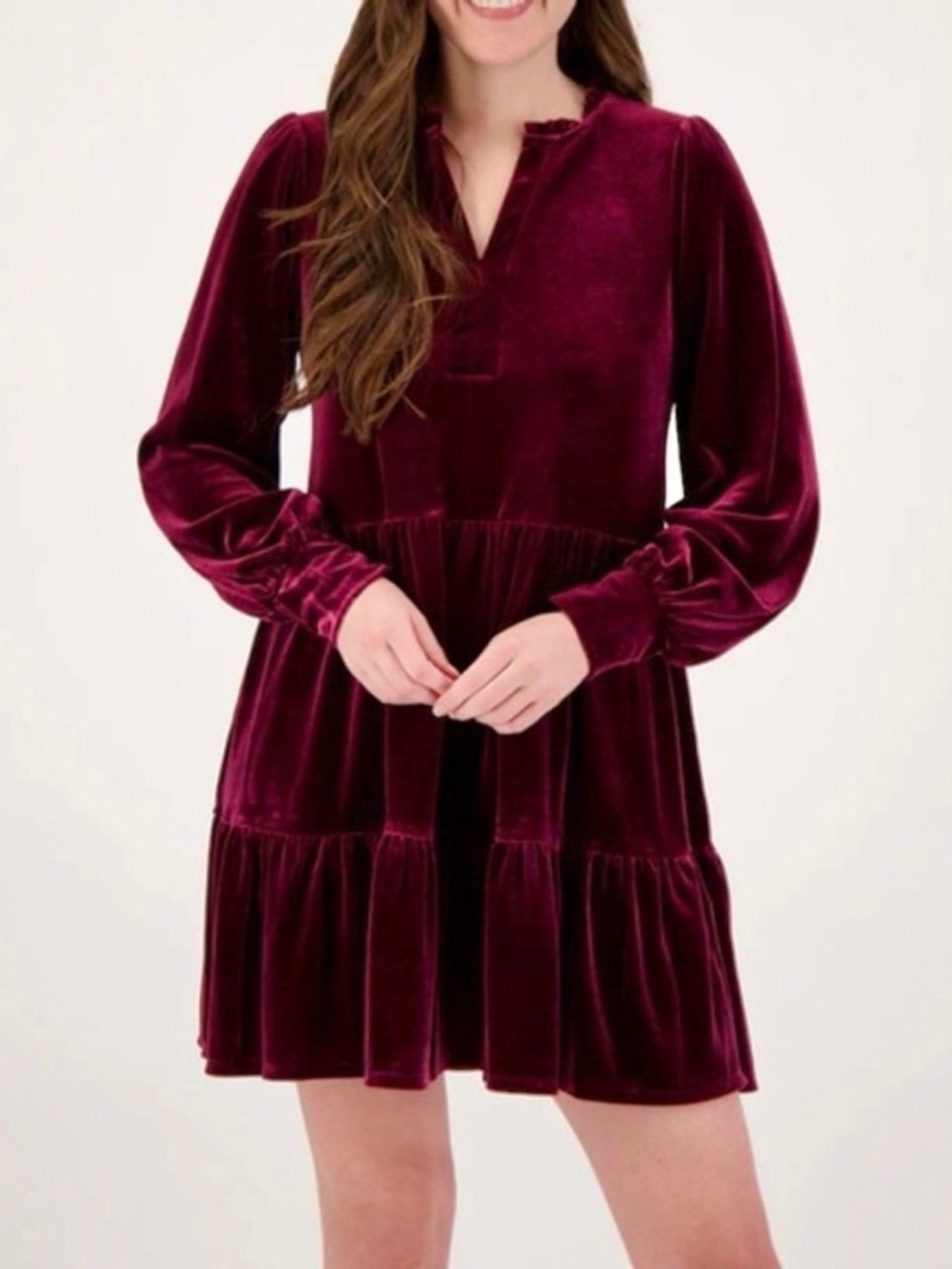 1. State | Velvet Tiered Dress in Deep Wine Red Sz L